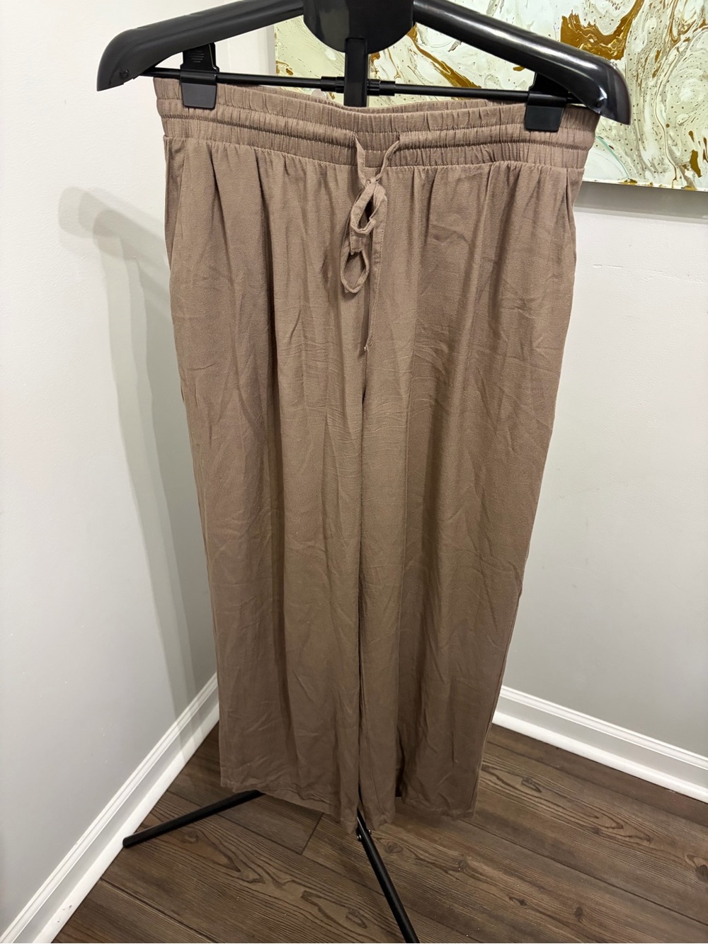 VILA Brown Wide Leg Linen Blend Drawstring Trousers Pants Size EU 38 US 6
